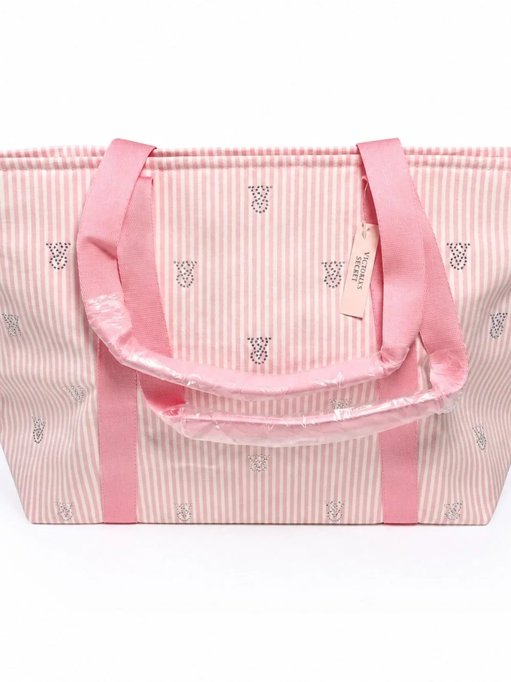 Victoria's Secret Pink Striped Tote with Logo Accent